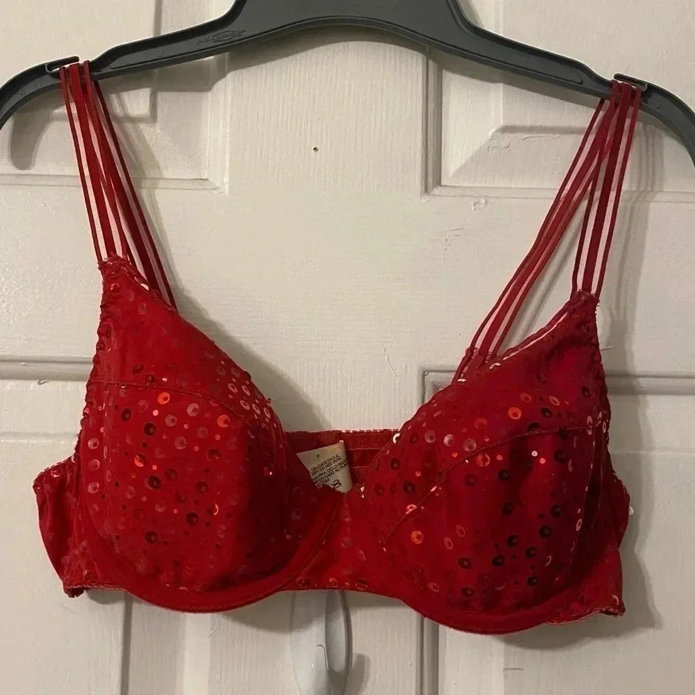 Sexy Sequin Red Padded Bra 36B‎